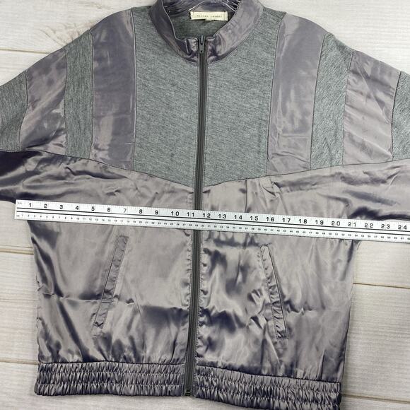 Gilded Intent Jacket Women L Gray Silver Satin Full ZipLightweight Boho Shacket - Picture 6 of 10